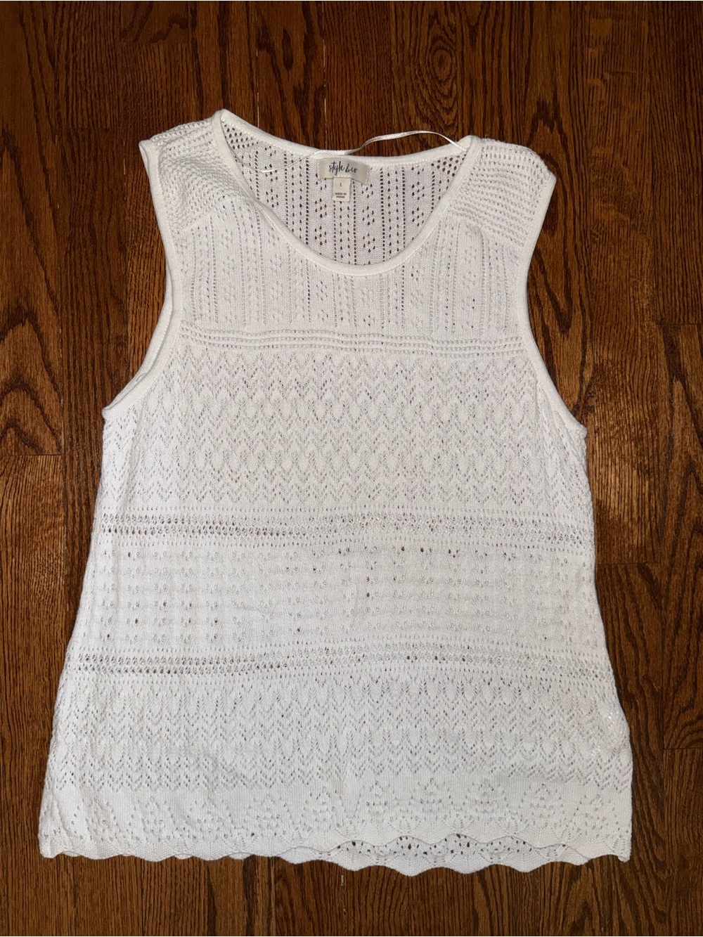 Style & Co. White Crochet Knit Tank Top